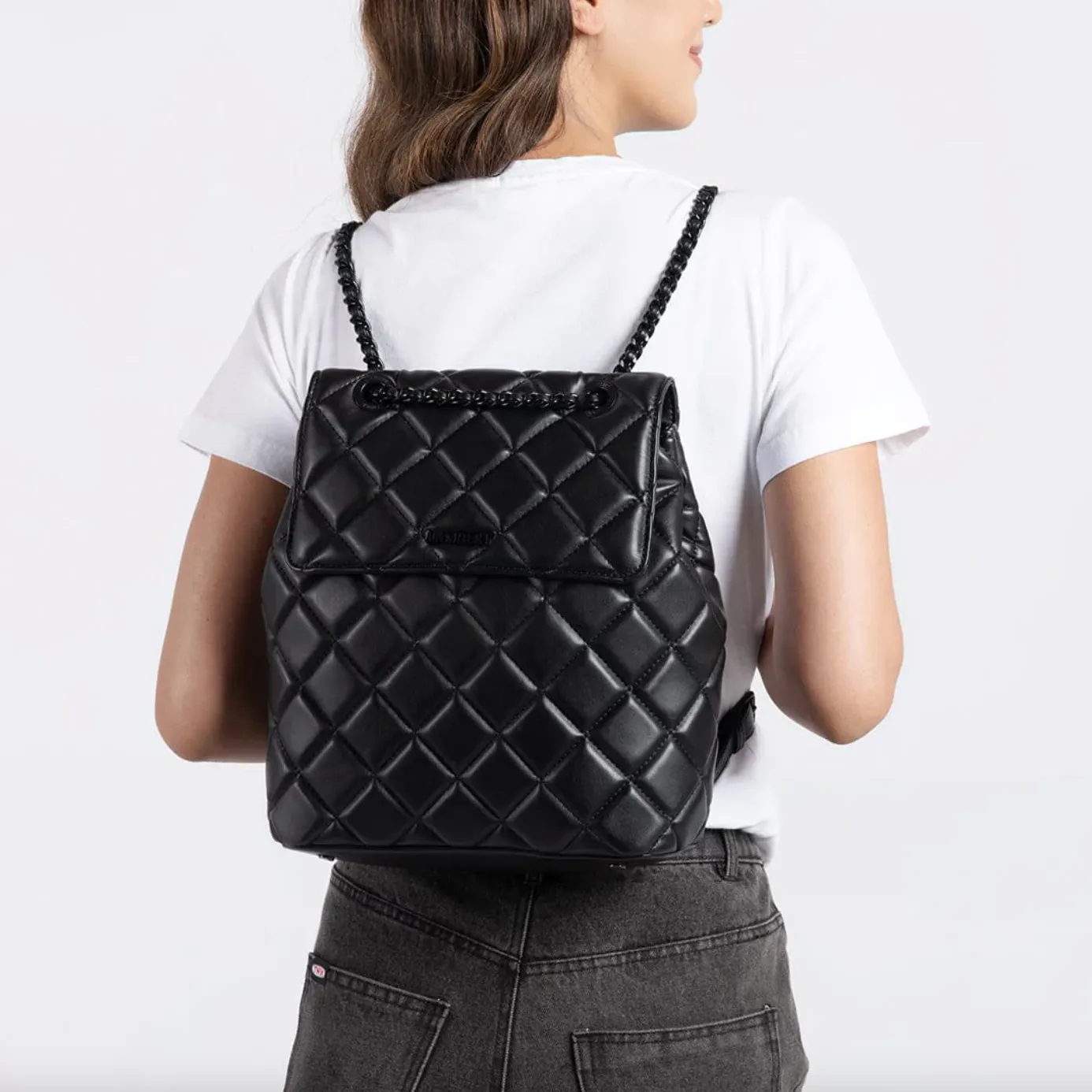 The SADIE - 2-In-1 Black Quilted Vegan Leather Backpack