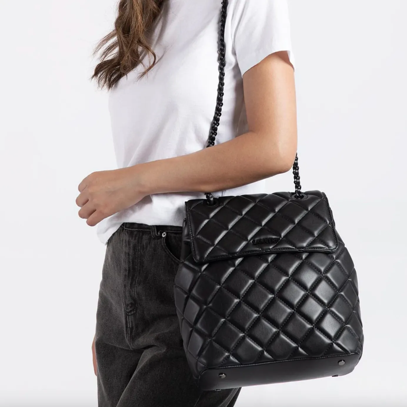 The SADIE - 2-In-1 Black Quilted Vegan Leather Backpack