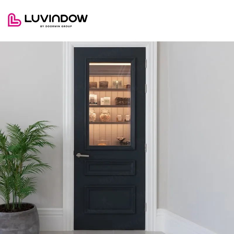 USA Mobile hot sale LUVINDOW Wooden door with frame decoration glass insert wood interior door glass insert wood interior door