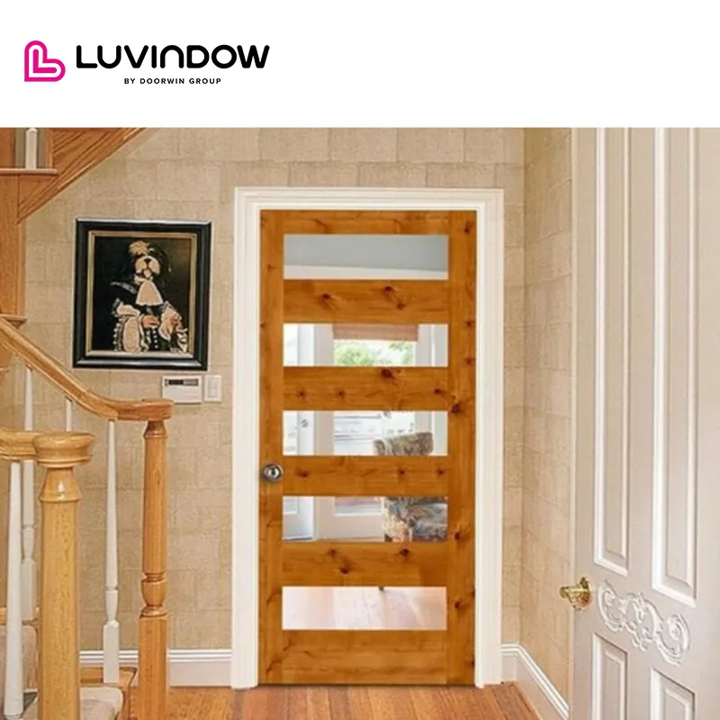 USA Mobile hot sale LUVINDOW Wooden door with frame decoration glass insert wood interior door glass insert wood interior door