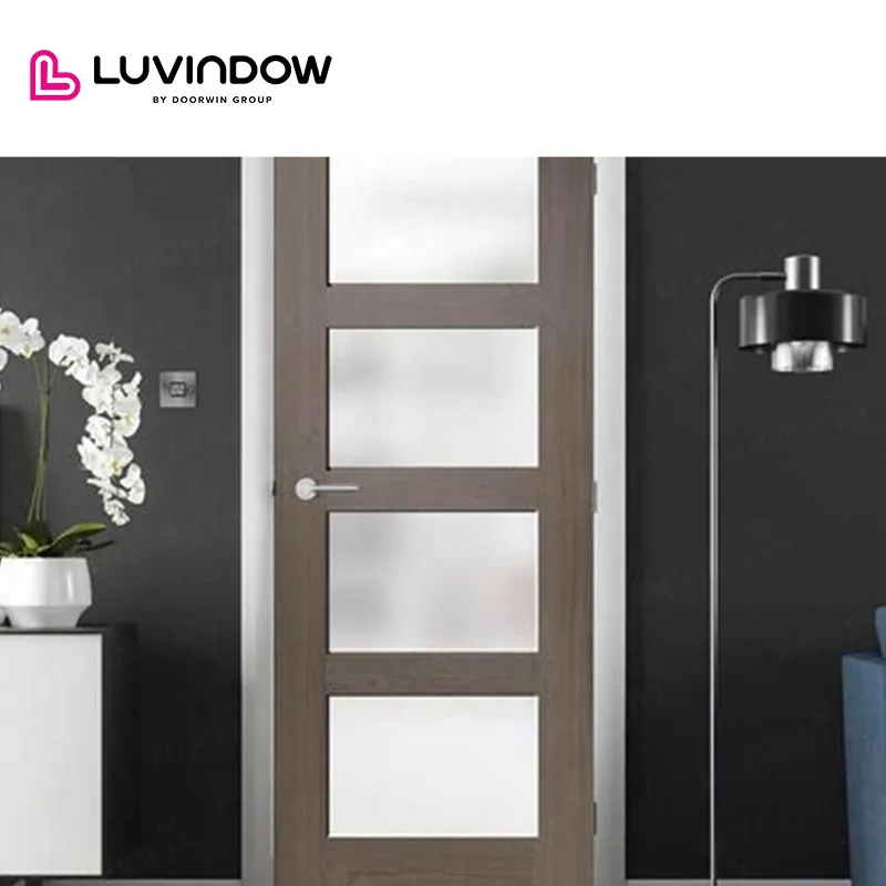 USA Mobile hot sale LUVINDOW Wooden door with frame decoration glass insert wood interior door glass insert wood interior door