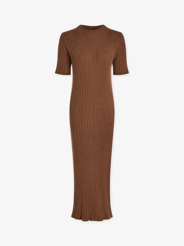 Varley - Maeve Rib Knit Dress in Caramel Pecan