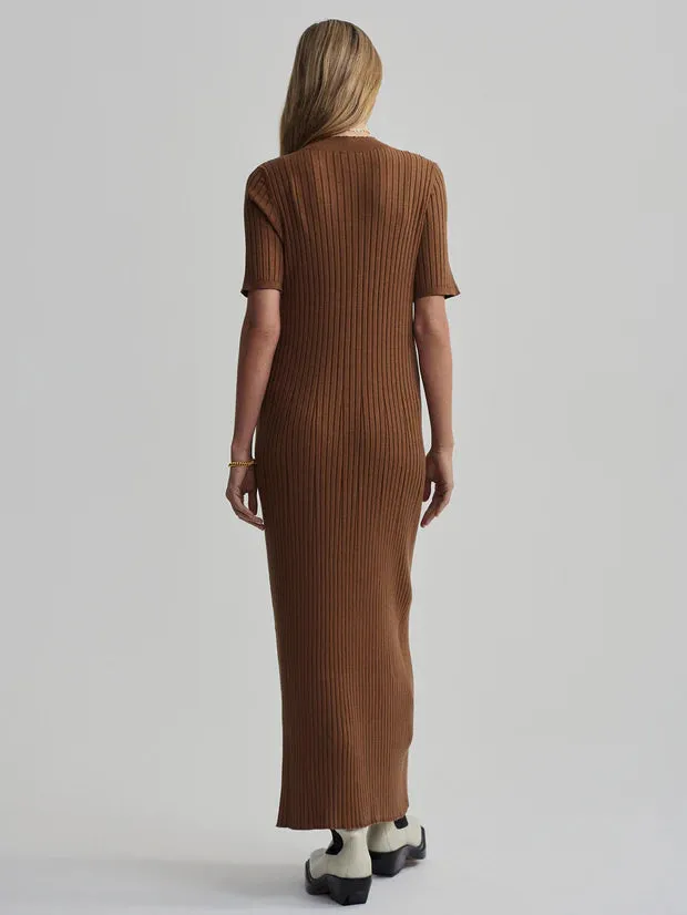 Varley - Maeve Rib Knit Dress in Caramel Pecan