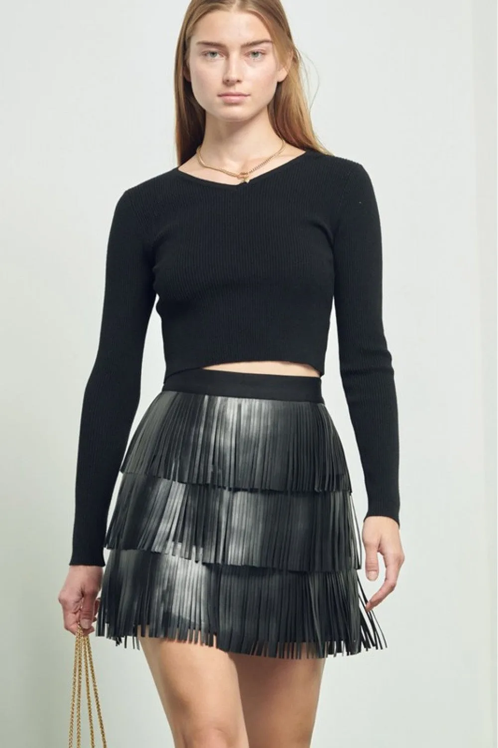 Vegan Leather Black Fringe Shortie
