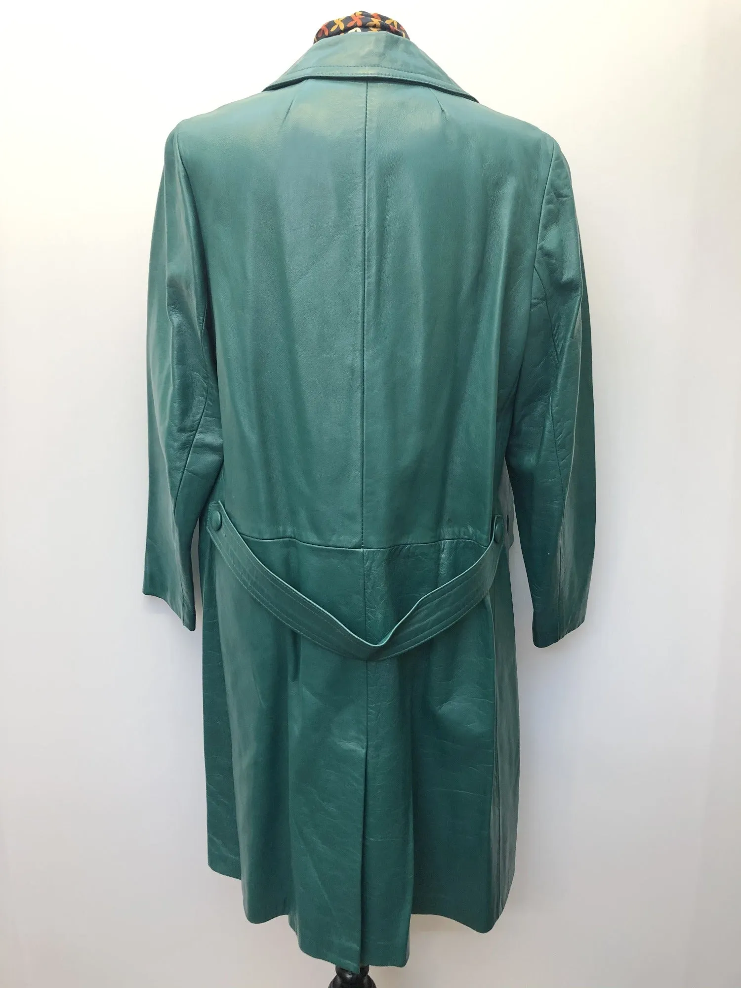 Vintage 1960s Paul Blanche Leather Coat in Green - Size UK 12