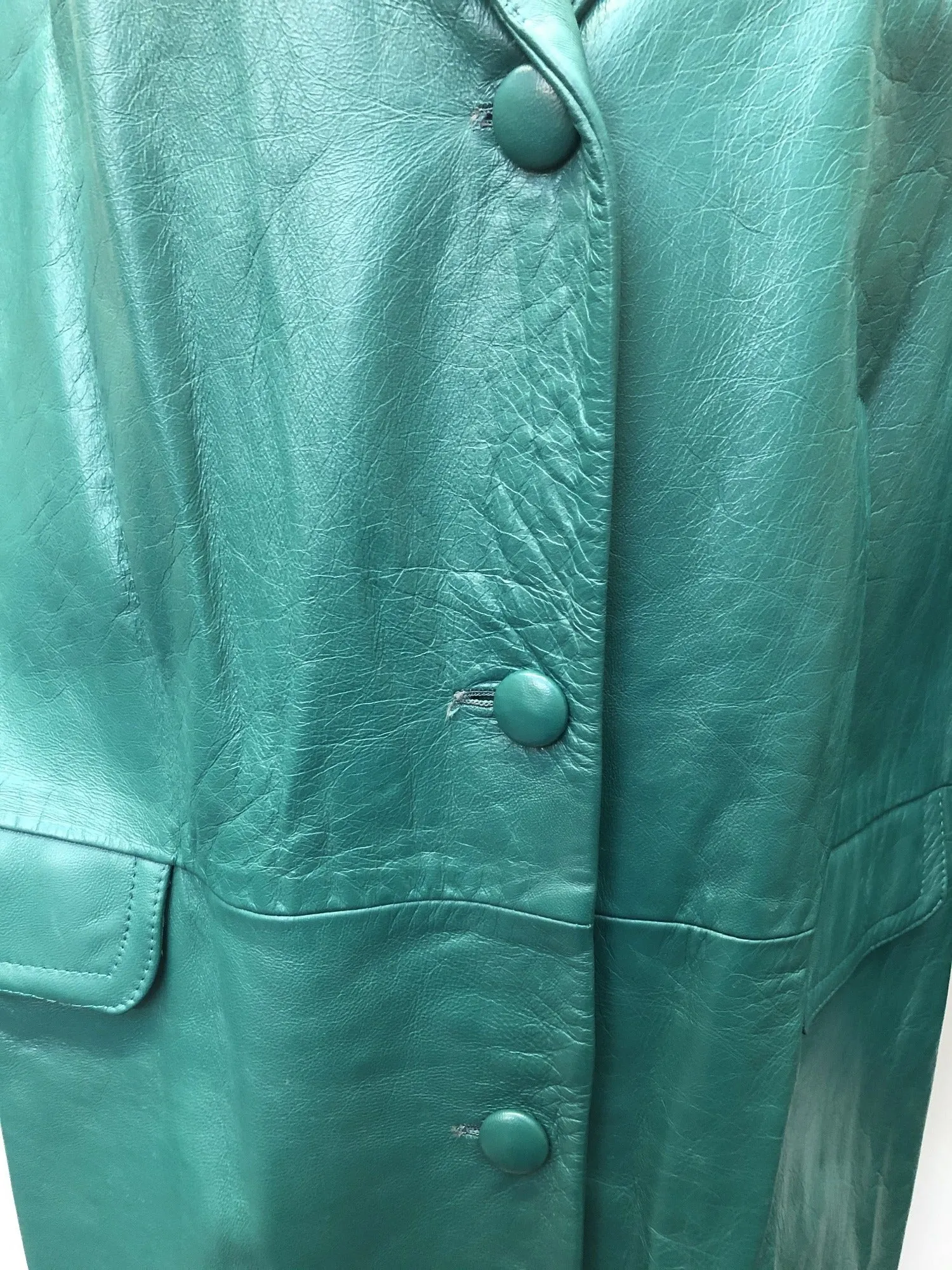 Vintage 1960s Paul Blanche Leather Coat in Green - Size UK 12