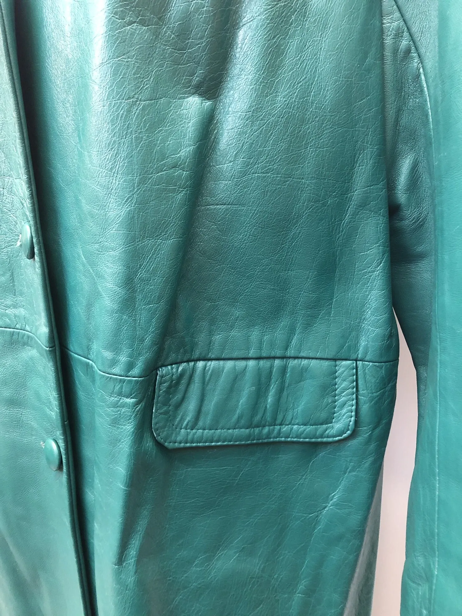 Vintage 1960s Paul Blanche Leather Coat in Green - Size UK 12