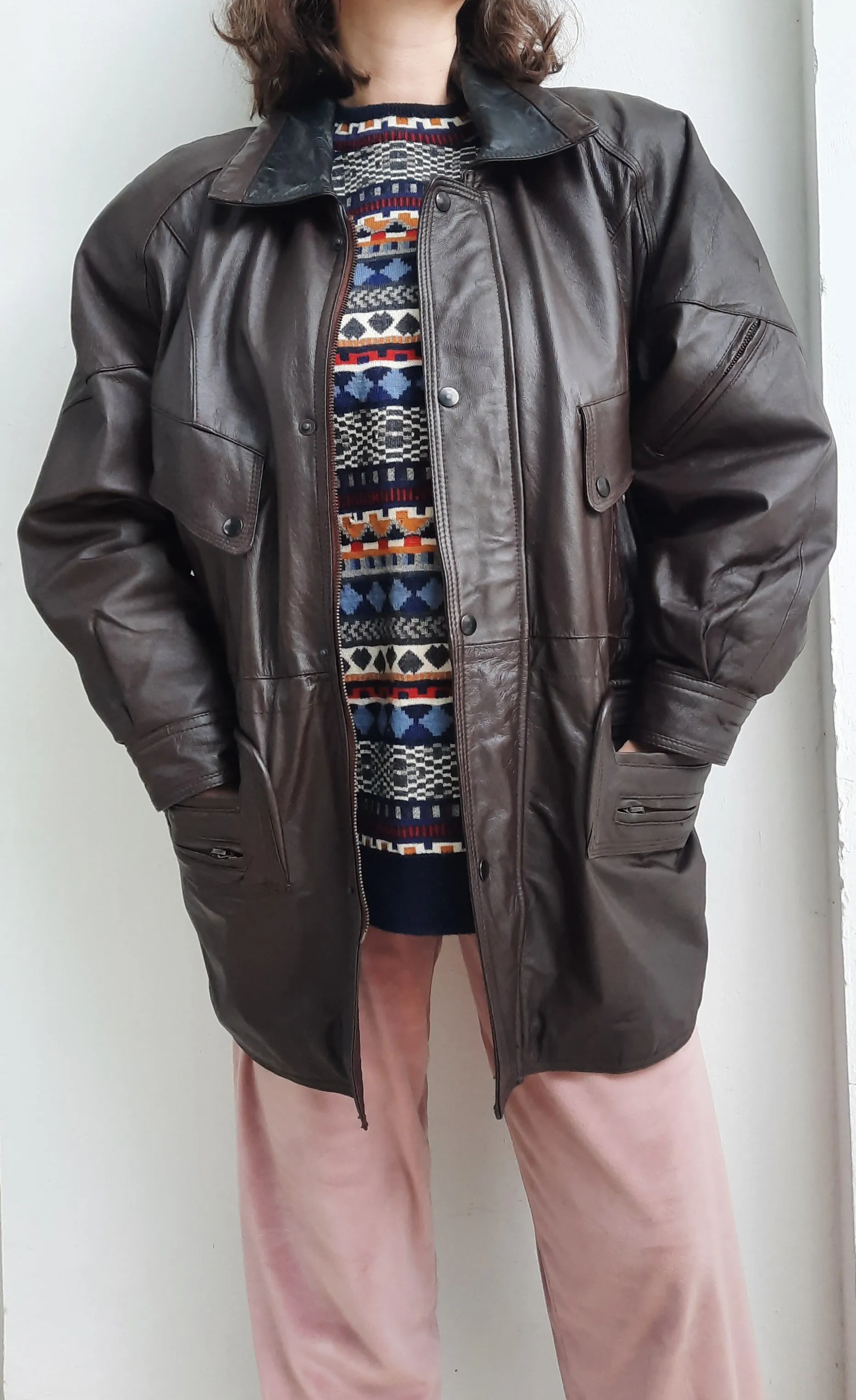 Vintage Real Leather Brown/Black Unisex Coat