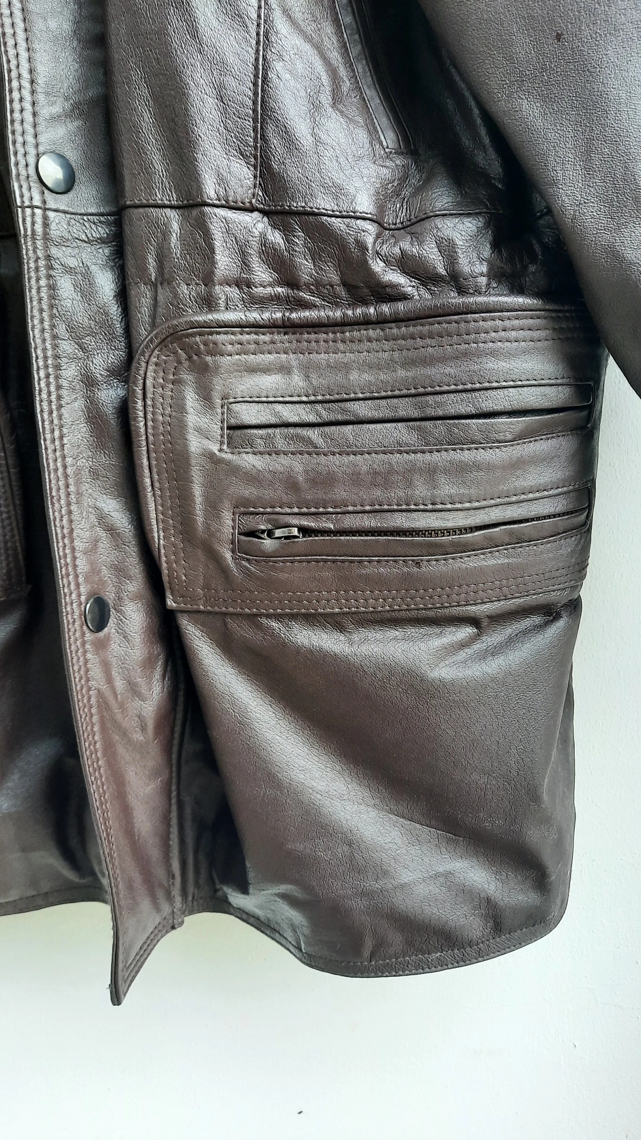 Vintage Real Leather Brown/Black Unisex Coat