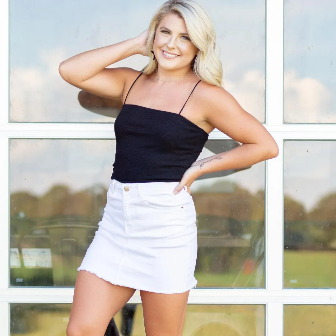 White Distressed Denim Skirt