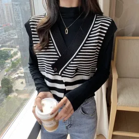 Wild Striped Knitted Cardigan Vest Jacket