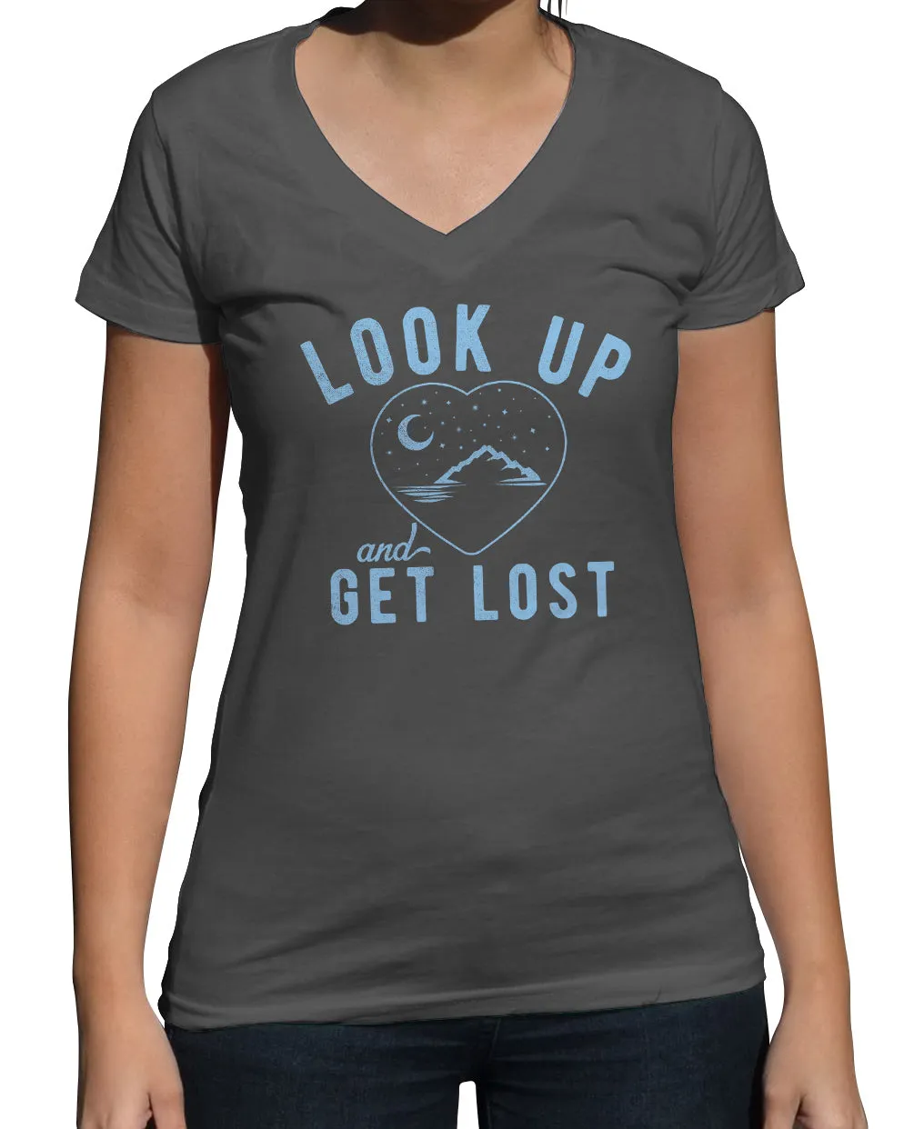 Women's Look Up and Get Lost Vneck T-Shirt - Astronomy Shirt