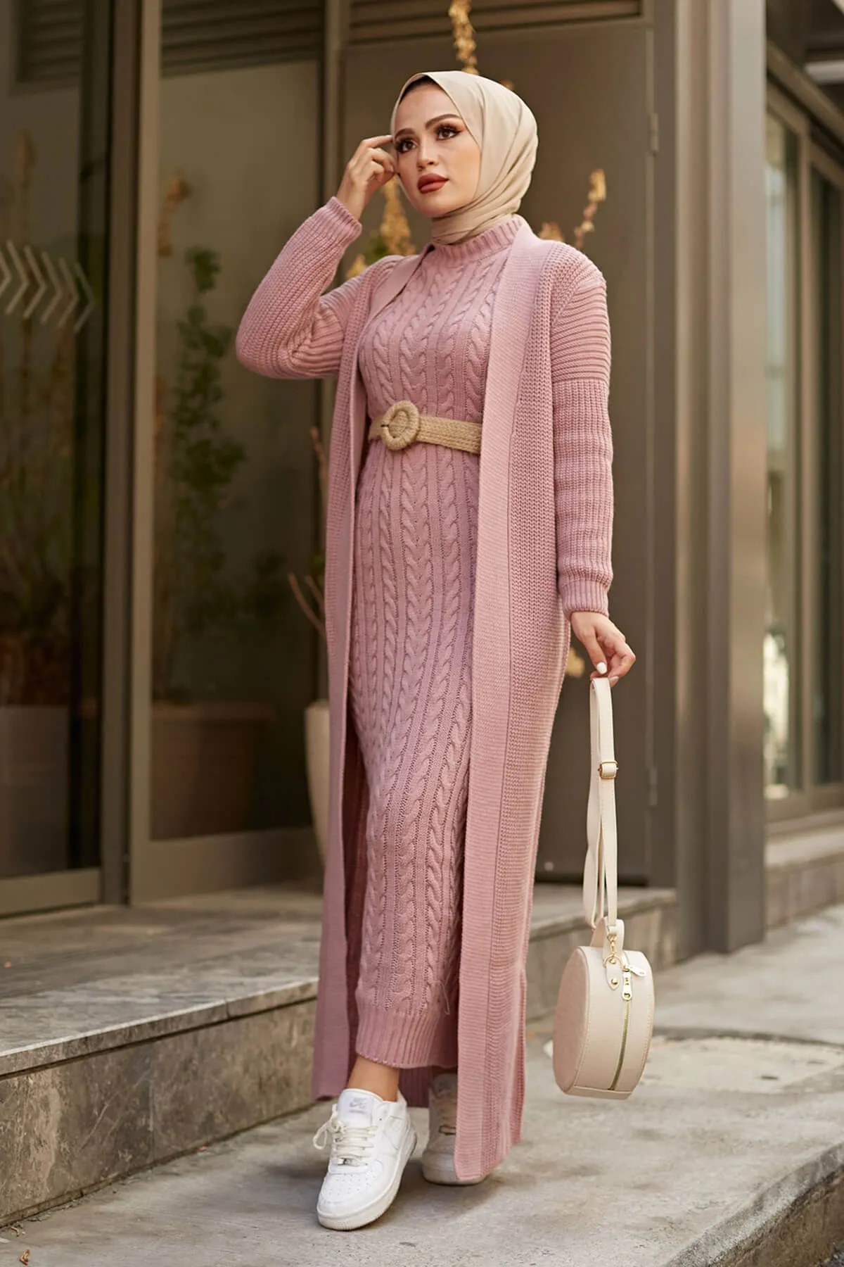 ZRF Women Knit Rose Cardigan Dress Suit - Chervonohrad